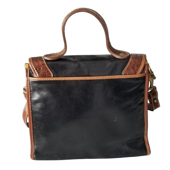 Brahmin Black Brown Leather Crocodile Embossed Top Handle Satchel Bag - Vintage - Picture 3 of 16